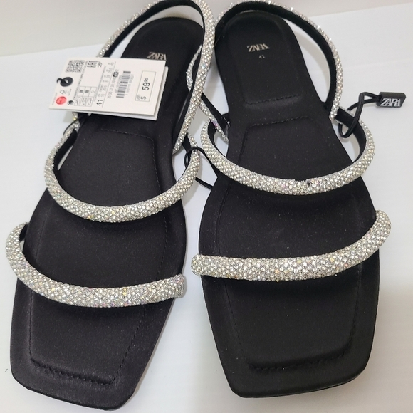ZARA FLAT SANDALS WITH RHINESTONES BLACK SIZE 10 | 1613/110 - Picture 10 of 10